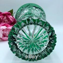 Schonborner Bleikristall Emerald Green Cut To Clear Crystal Bohemian Vase 11.5
