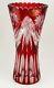Schonborner Bleikristall Germany Engraved Ruby Red Cut To Clear Crystal Vase