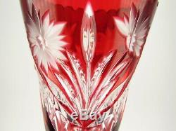 Schonborner Bleikristall Germany Engraved Ruby Red Cut to Clear Crystal Vase