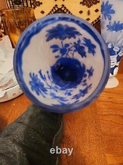Set Shannon Crystal of Ireland Mouth Blown Hand-Cut Blue Art Glass Vases Rare