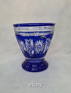 Shannon Crystal Designs of Ireland Giant Cobalt Blue cut to Clear Center Vase