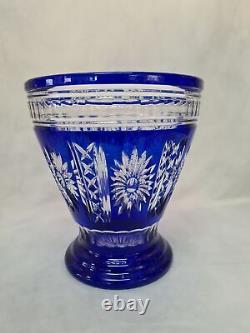 Shannon Crystal Designs of Ireland Giant Cobalt Blue cut to Clear Center Vase
