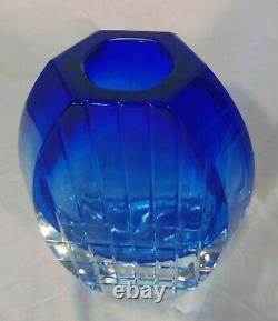 Signed Baccarat French Crystal Blue Cut Glass Neptune Vase 8 3/8 #2