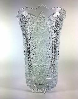 Signed Cut Crystal Vase Stars Fans Diamonds