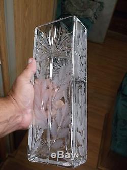 Signed Dresden 11 3/4 inch cut crystal glass vase