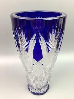 Signed Faberge IMPERIAL CZAR Blue cut to Clear Crystal Vase