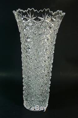 Signed Hand Cut Crystal Vase Turkish Glass Sawtooth Rim
