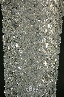 Signed Hand Cut Crystal Vase Turkish Glass Sawtooth Rim