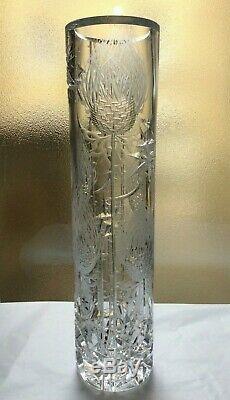 Signed JOSEF SVARC 35 cm Large Cut Crystal Flowering Thistle Vase CZECH BOHEMIAN