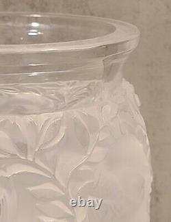 Signed LALIQUE BAGATELLE Cut Crystal Vase 6.75 Love Birds Sparrow Frosted EUC
