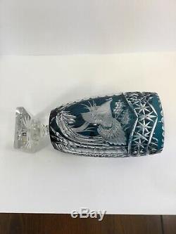 Signed Lausiter Bleikristall Cut Lead Crystal Vase (teal To Clear) Gdr Germany