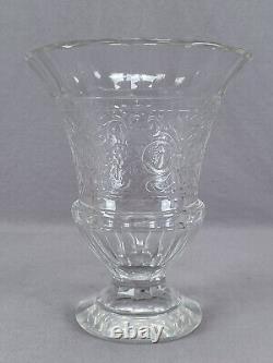 Signed Moser Engraved Floral Scrollwork & Cut Crystal Vase Dated 1895-1920 AS IS