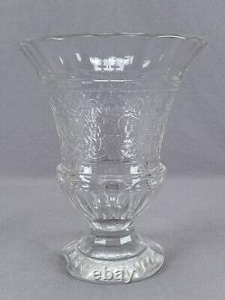 Signed Moser Engraved Floral Scrollwork & Cut Crystal Vase Dated 1895-1920 AS IS