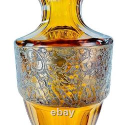 Signed Moser Karlsbad Art Deco Pedastal Cut Crystal Vase Amber/Gold Frieze