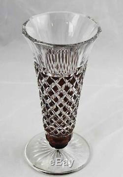 Signed Val St Lambert Amethyst Cut to Clear Crystal Trumpet Vase 9