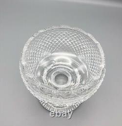 Signed Waterford Cut Crystal Pedestal Bowl withTop Fan Edge & Diamond Pattern