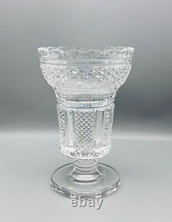 Signed Waterford Cut Crystal Pedestal Vase withTop Fan Edge & Diamond Pattern