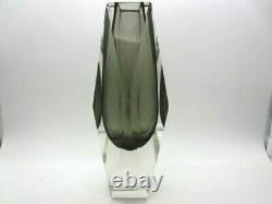 Space age geometric Murano sommerso prism facet cut art glass vase heavy