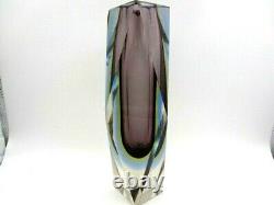 Space age geometric Murano triple sommerso prism facet cut art glass vase heavy