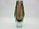 Space Age Geometric Murano Triple Sommerso Prism Facet Cut Art Glass Vase Signed