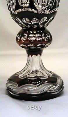 Spectacular Hand Made Burgundy Red Cut to Clear Russian Crystal Vase(17 High)