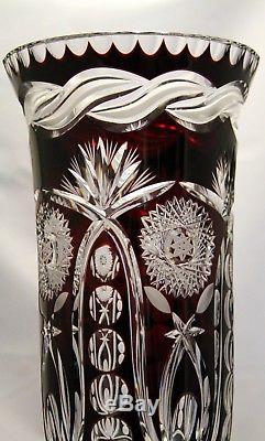 Spectacular Hand Made Burgundy Red Cut to Clear Russian Crystal Vase(17 High)