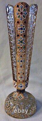 Spectacular Rare Bohemian Heavily Beaded Gilt Jeweled Cut Glass Paperweight Vase