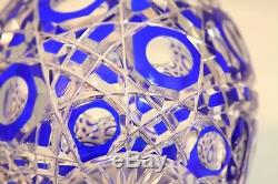 Splendid Cobalt Cut to Clear Czechoslovakian Crystal Vase Octagonal Pattern