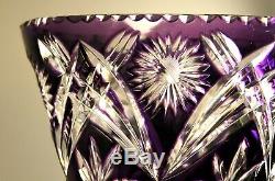 Splendid! Rare Purple Cut To Clear Bohemian Wide Crystal Vase(8.5 H x 7.5 W)