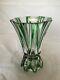 St. Louis Crystal Cut Emerald Green To Clear Art Deco Vase Sticker Signed France