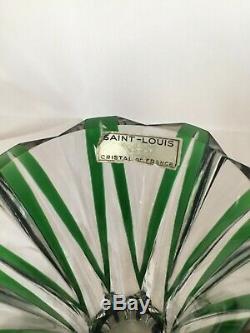 St. Louis Crystal Cut Emerald Green to Clear Art Deco Vase Sticker Signed France
