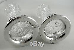 Sterling and cut Crystal Gorham vases garland themed pattern (pair)
