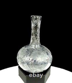 Stevens Williams Signed Intaglio Cut Rock Crystal Floral Motif 6 Bud Vase 1800