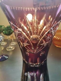 Stunning 12 Nachtmann Bleikristall Cut To Clear Cranberry/Purple Crystal Vase