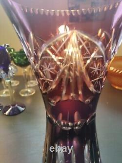 Stunning 12 Nachtmann Bleikristall Cut To Clear Cranberry/Purple Crystal Vase