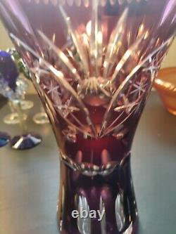 Stunning 12 Nachtmann Bleikristall Cut To Clear Cranberry/Purple Crystal Vase