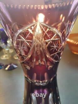 Stunning 12 Nachtmann Bleikristall Cut To Clear Cranberry/Purple Crystal Vase