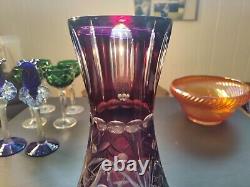 Stunning 12 Nachtmann Bleikristall Cut To Clear Cranberry/Purple Crystal Vase