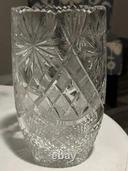 Stunning APV Cut Lead Crystal vase With Diamond, Pinwheel and Hobstar Design
