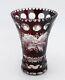 Stunning Antique Bohemian Deep Ruby Red Cut To Clear Crystal Glass Vase