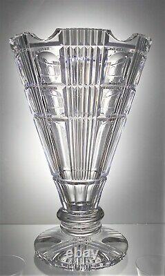Stunning Art Deco Large & Heavy Lead Crystal Vertical Lens Cut Glass Vase 3.2 kg