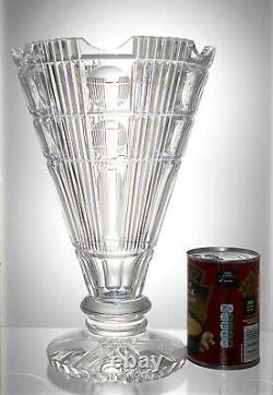Stunning Art Deco Large & Heavy Lead Crystal Vertical Lens Cut Glass Vase 3.2 kg