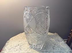 Stunning Authentic Czech Bahamian Hand Cut Crystal Vase 12