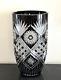 Stunning Czech Bohemian Black Cut To Clear Crystal Vase