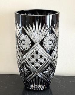 Stunning Czech Bohemian Black Cut to Clear Crystal Vase