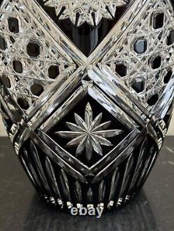 Stunning Czech Bohemian Black Cut to Clear Crystal Vase