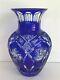 Stunning Czech Bohemian Cobalt Blue Cut To Clear Cased Crystal Vase