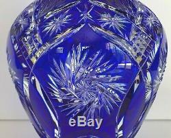 Stunning Czech Bohemian Cobalt Blue Cut to Clear Cased Crystal Vase