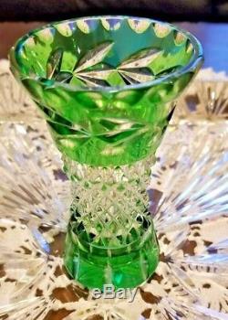 Stunning, Galway Irish Crystal Emerald Green Cut To Clear 4 3/8 Tall Bud Vase