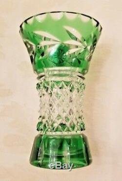 Stunning, Galway Irish Crystal Emerald Green Cut To Clear 4 3/8 Tall Bud Vase